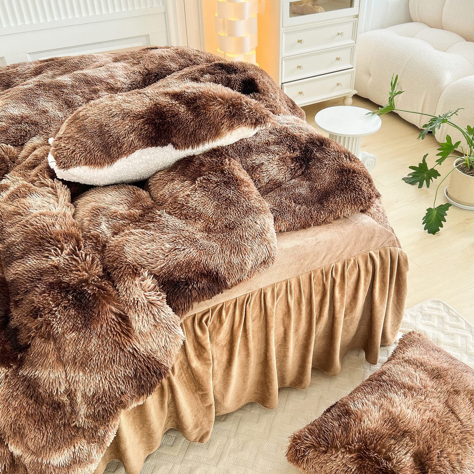Fluffy MUNGTAENGI WINTERセット Amazon.com: Luxury Faux Fur Shaggy Fluffy Comforter Set Twin Size