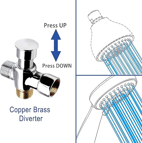 Miniatura 4 de YOO.MEE Juego combinado de ducha de alta presión, con potente ducha de mano a presión y cabezal de ducha fijo de chorros fuertes, con desviador de