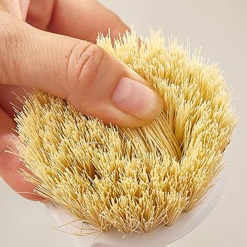 Kitchen Cleaning Brush(Natural Sisal Bristles),Pot Dish Brush Pots Comfortable Long Built-in Scraper Scrub Brush for Pans,Kitchen Sink Cleaning(White