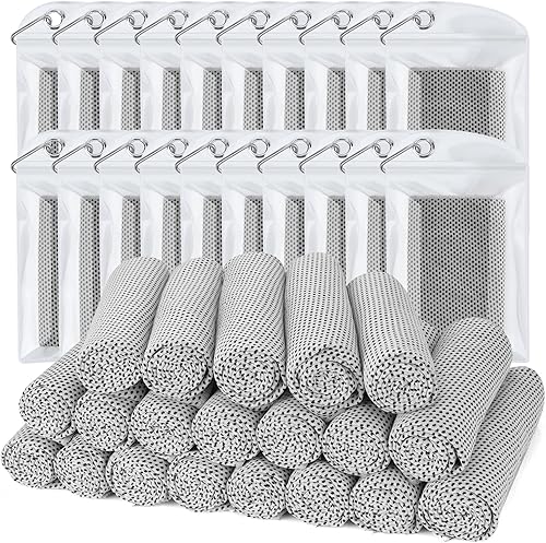 Biange Toalla de refrigeración (paquete de 20, 40 x 12 pulgadas) con bolsas para deportes, entrenamiento, fitness, gimnasio, yoga, golf, pilates,