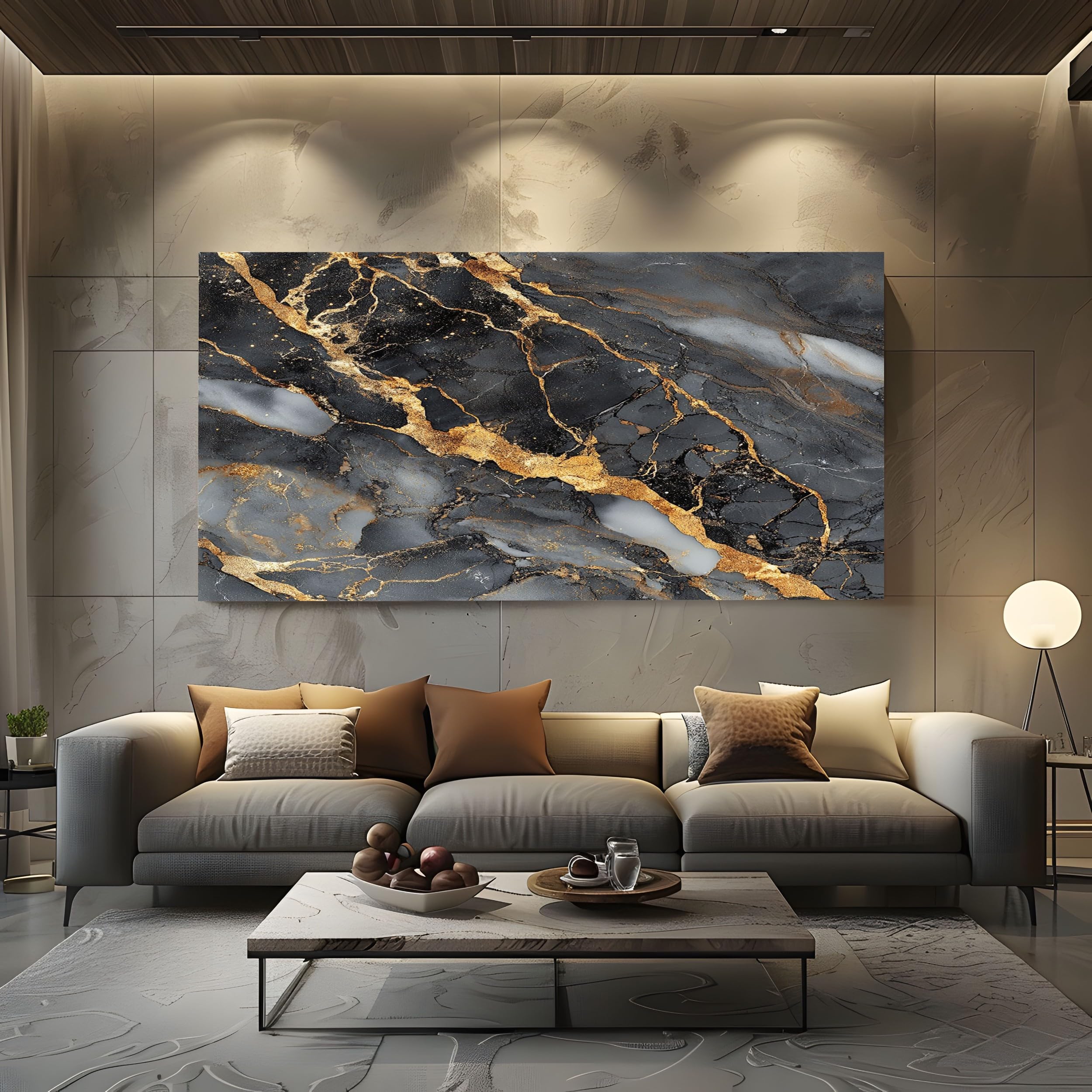 ZORYAN Abstract Marble Pattern Large Canvas Wall Art Painting Gray Canvas Pictures Wall Art for Living Room Home Office Restaurant Decor, 80x160cm Frameless