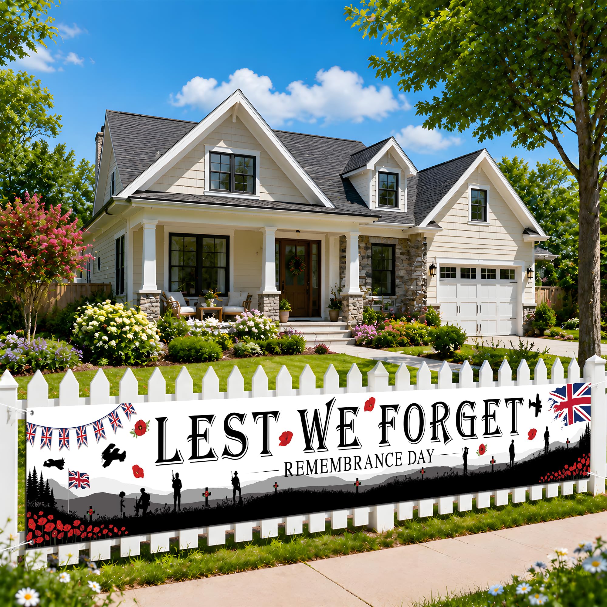 Remembrance Day Decorations Poppy Banner - 1 PC LEST WE FORGET Banners