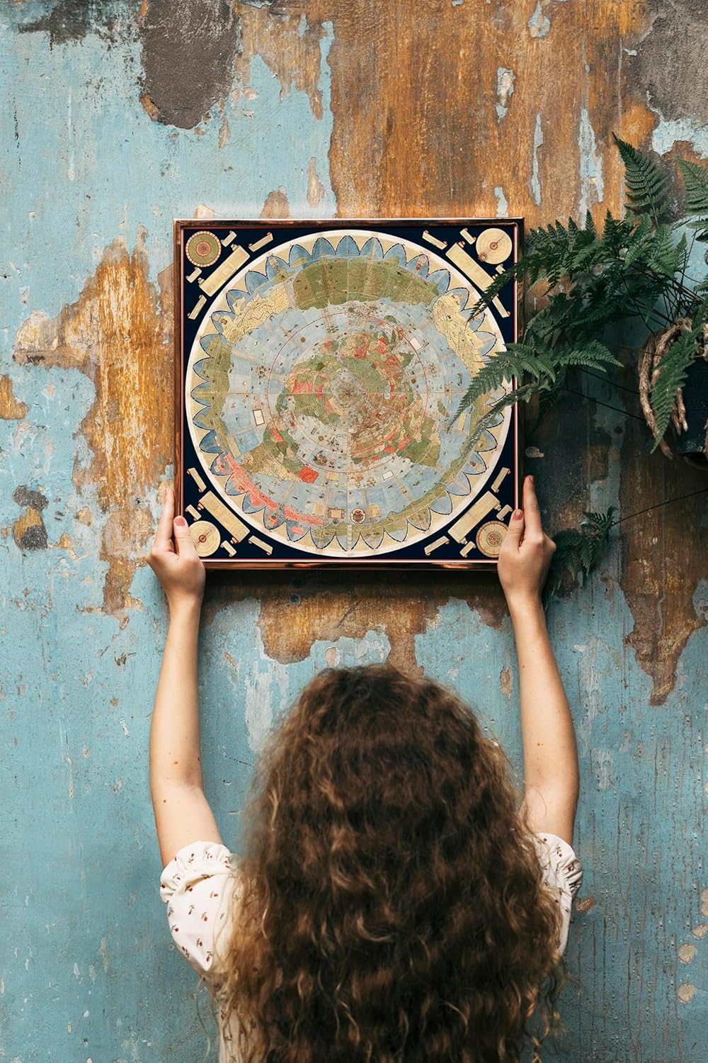 ArtCantHurtU 1587 Urbano Monte World Map - Unframed Flat Earth Map of the World - Historic Globe Model Wall Poster - Cartophiles Lovers Gifts