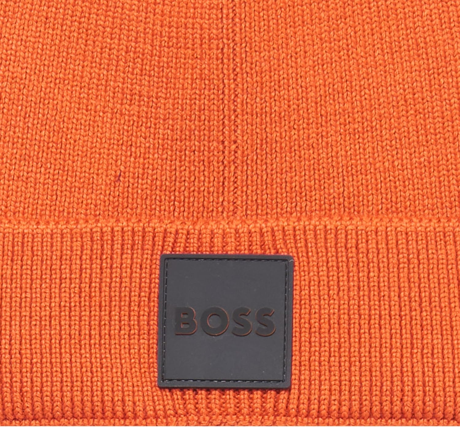 BOSS Men's Ribbed Beanie with Felt Woven Center Logo
