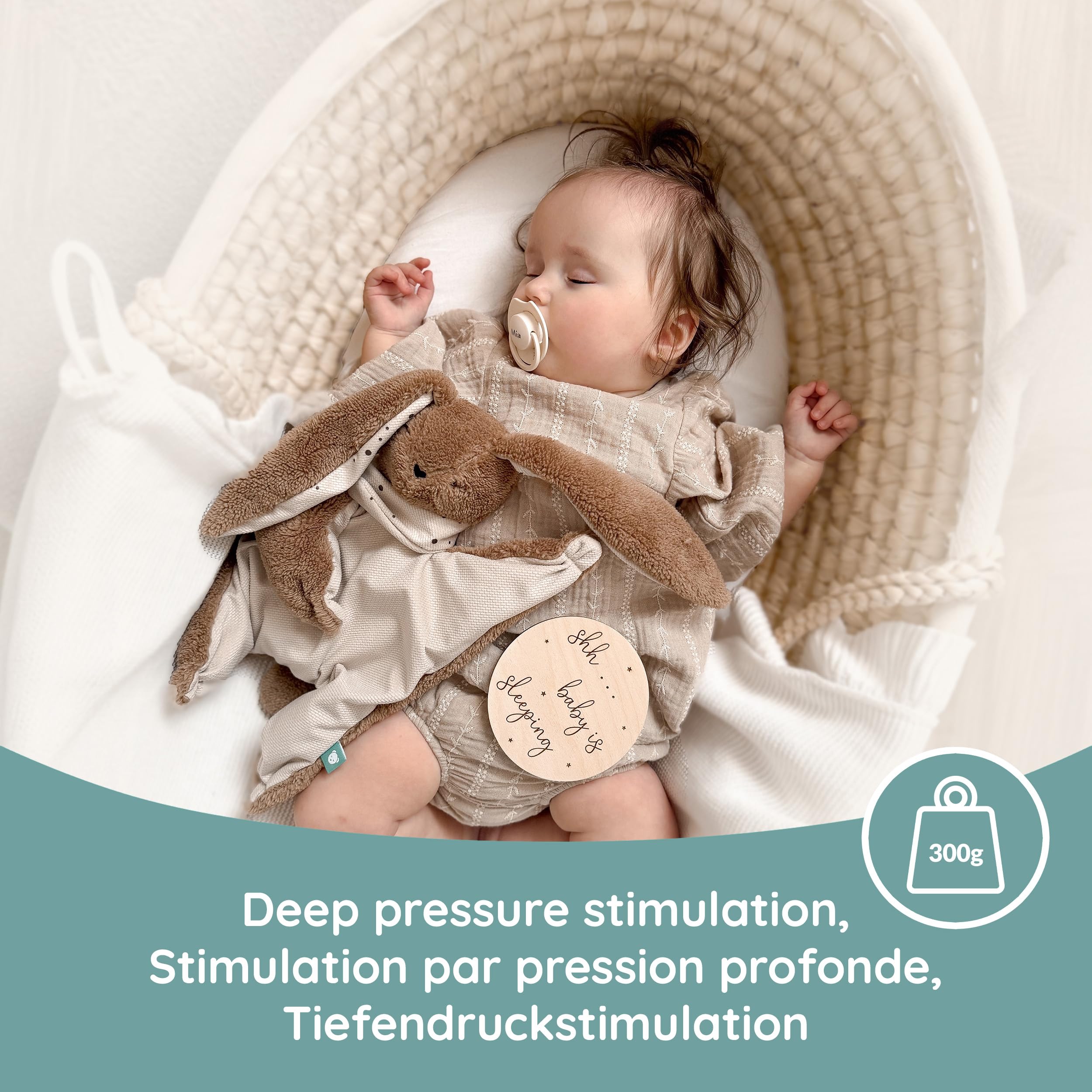 myHummy Doudou Lapin Marron – Doudou lesté pour bébé 3 à 6 kg avec coussin chauffant en triticale et lavande – Apaise Moro-Reflex