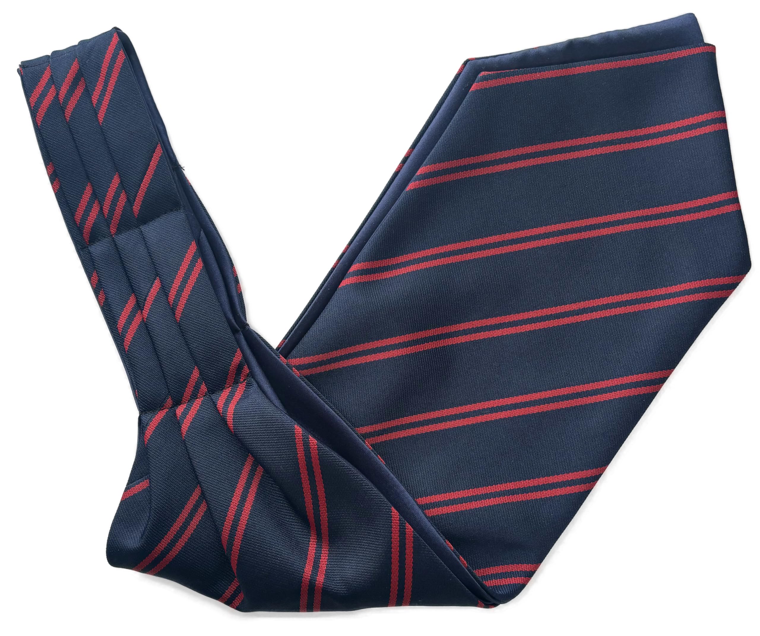 Great British Tie Club Men's Navy Blue, Red Duke Of Edinburgh Regital Striped Ascot Cravat