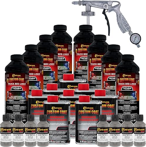 Custom - Kit de revestimiento de uretano negro de 0.875galones con pistola de aerosol con regulador
