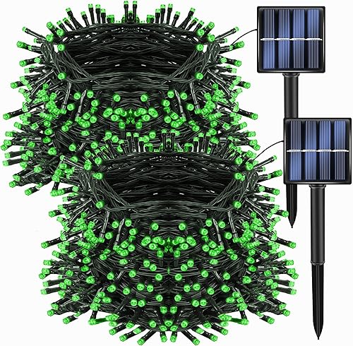 Dazzle Bright Paquete de 2 tiras solares de Navidad de 132 pies, 400 luces LED rojas y verdes para exteriores, funciona con energía solar con 8