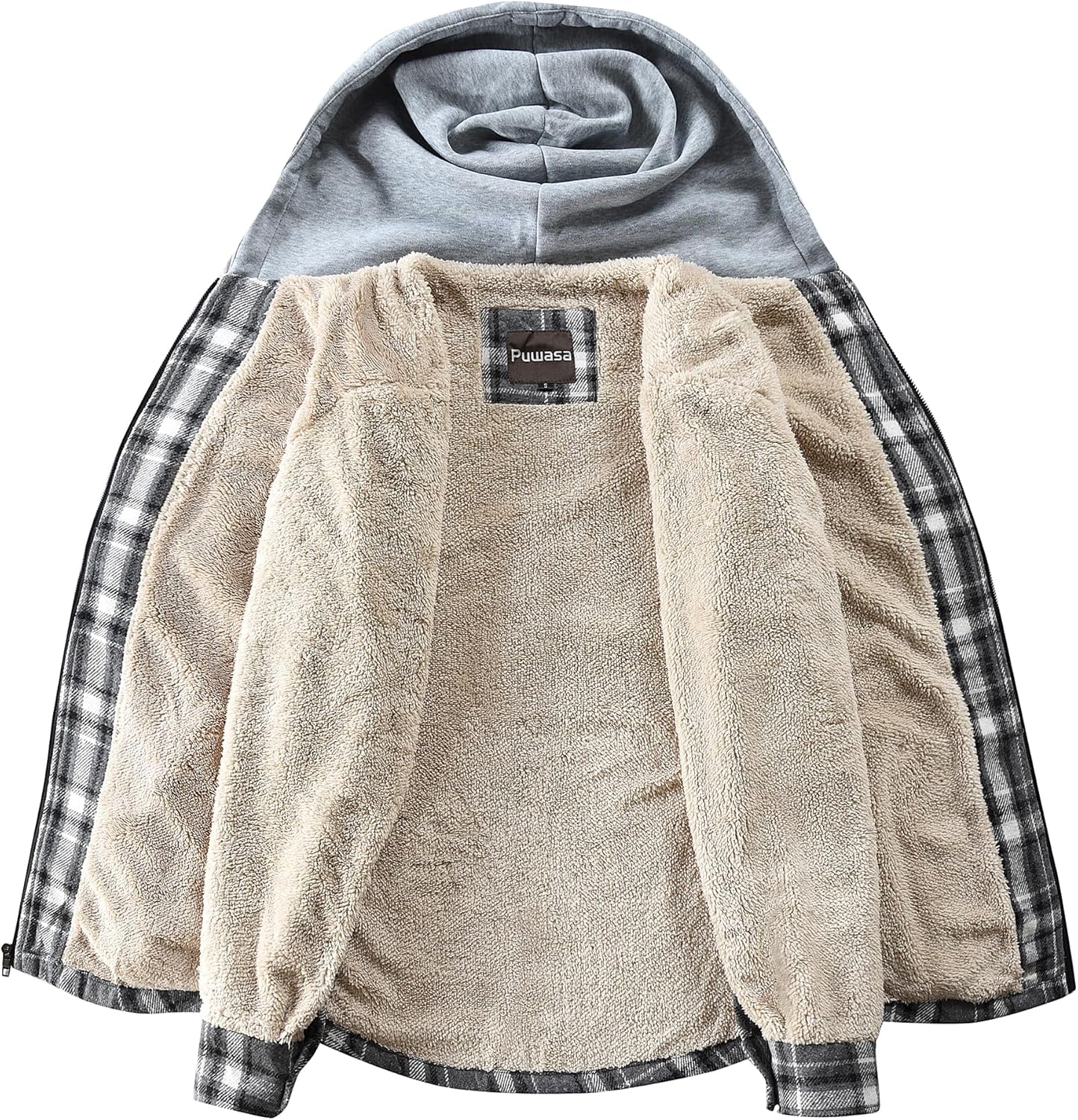Men's Full Zip Sherpa Lined Flannel Jacket Fleece Hooded Plaid Jacket with Hood for Men - Image 4