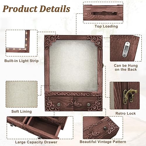 Vista 12 de Marco de caja de sombra de 11 x 16 pulgadas con luz, vitrina conmemorativa con estantes, cajón y ranura para recuerdos, caja grande de sombra Negro