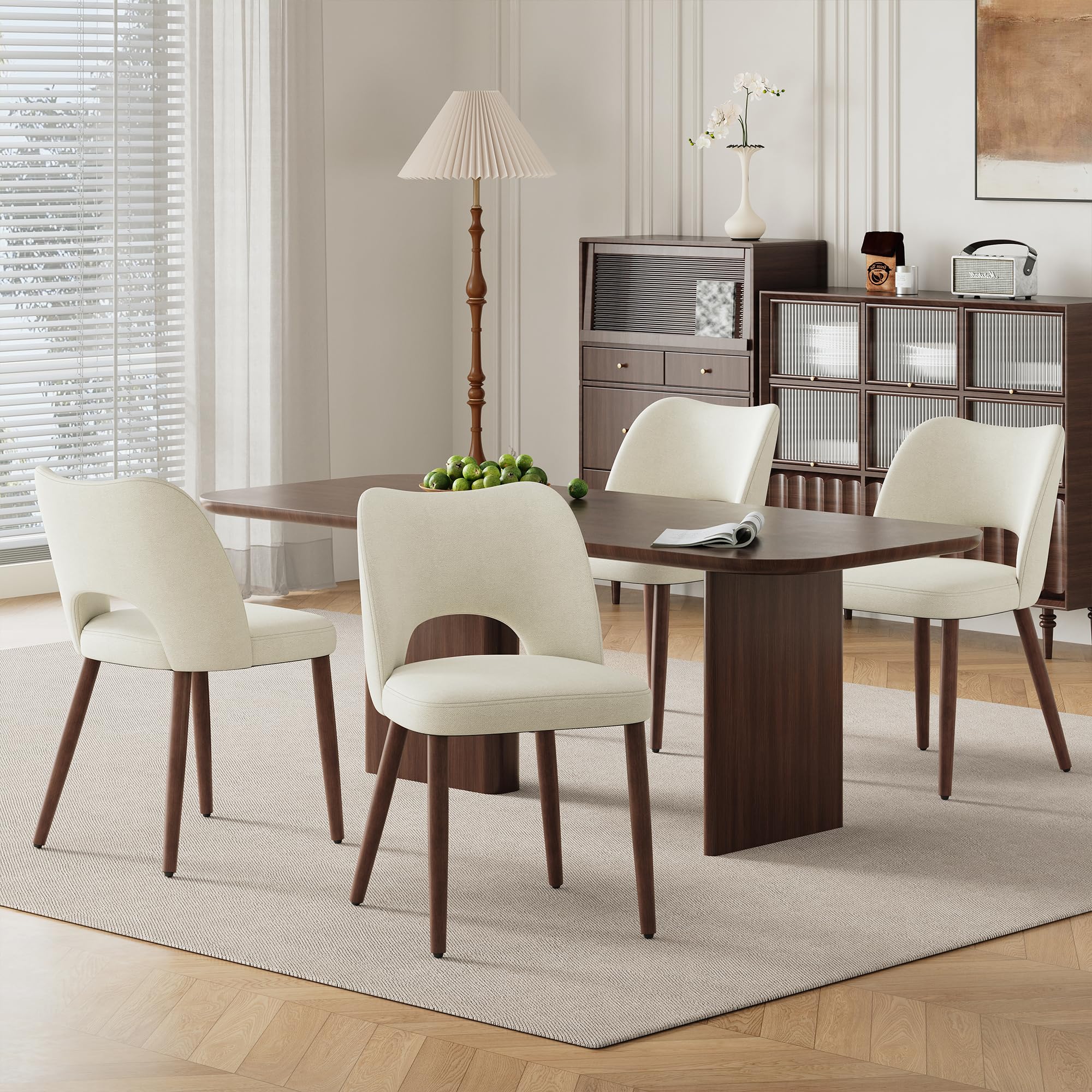 MALOL Esszimmerstühle 4er Set, Moderne Esszimmer Stühle, Ergonomisch Gepolsterte Küchenstühle mit Vertikal Gestreifter Rillenlehne, Polsterstühl für Esstisch Wohnzimmer Café Restaurant, Beige