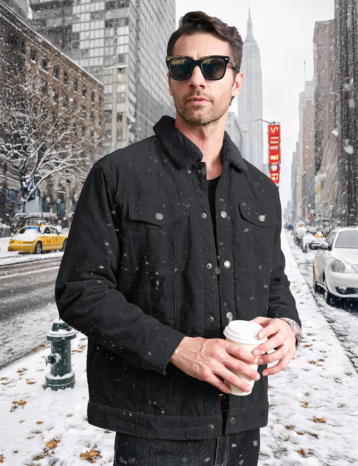 CRYSULLY Men's Corduroy Jacket Cotton Sherpa Lined Jacket Turn-Down Collar Jackets with 5 Pockets - Image 6