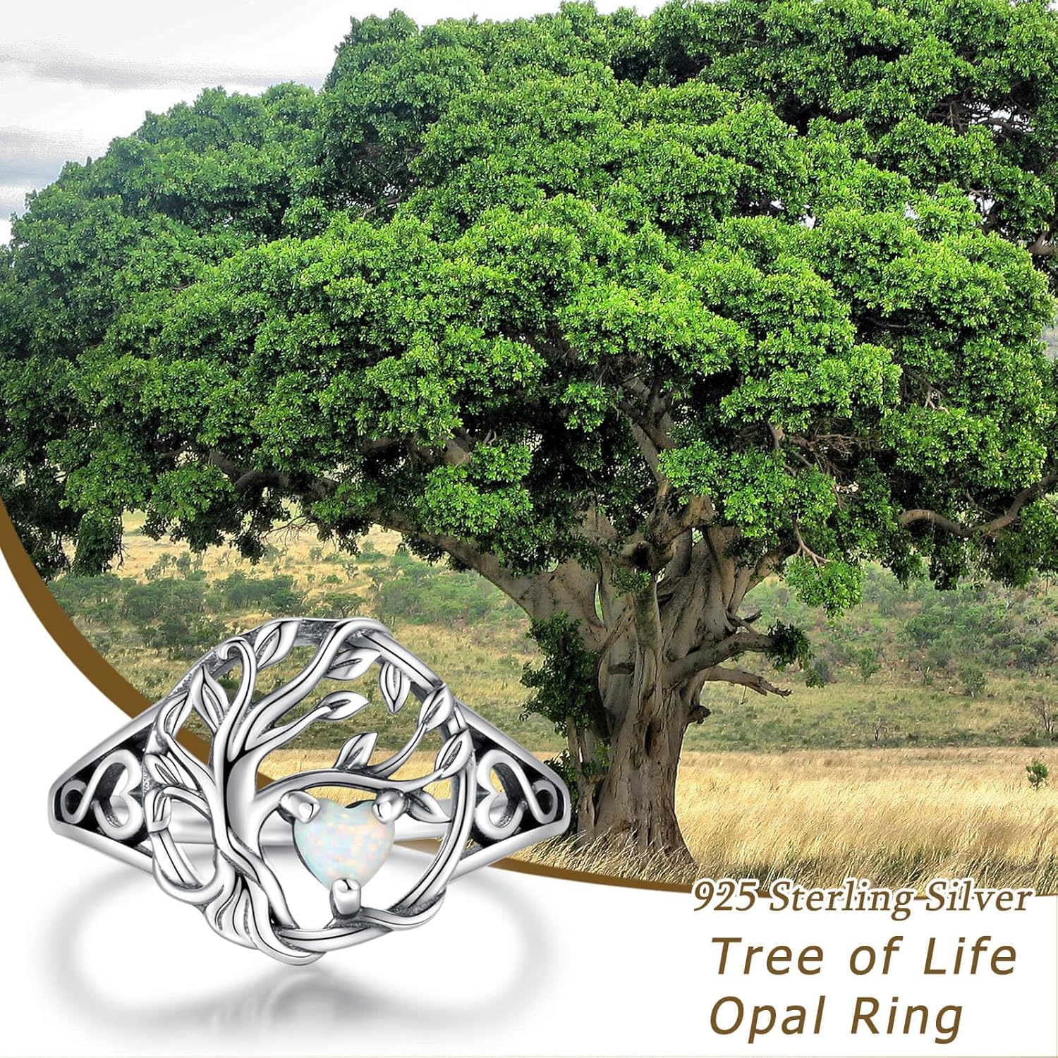 Tree of Life Opal Ring 925 Sterling Silver for Women-Mothers Day Jewelry Gifts for Mom Lover Wife - Image 3