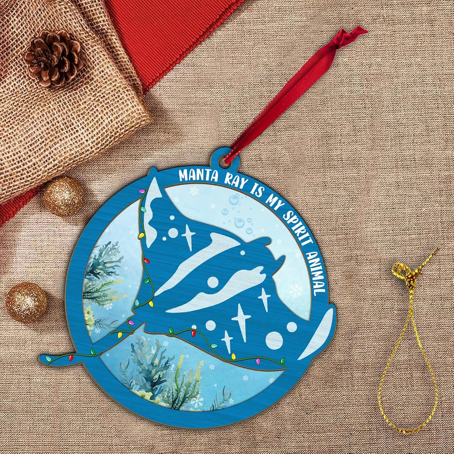 Manta Ray Christmas Ornament, Rayfish Gifts Stingray Coastal Ocean Theme Xmas Ornaments for Tree, Marine Life Underwater Keepsake Nautical Beach Scuba Diver Souvenir, Manta Ray is My Spirit Animal - Image 5