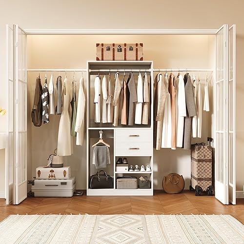 Miniatura 3 de Flrrtenv Sistema de armario, organizador de armario de 48 pulgadas de ancho a 105 pulgadas de ancho con torre de 24 pulgadas y 2 varillas Blanco y