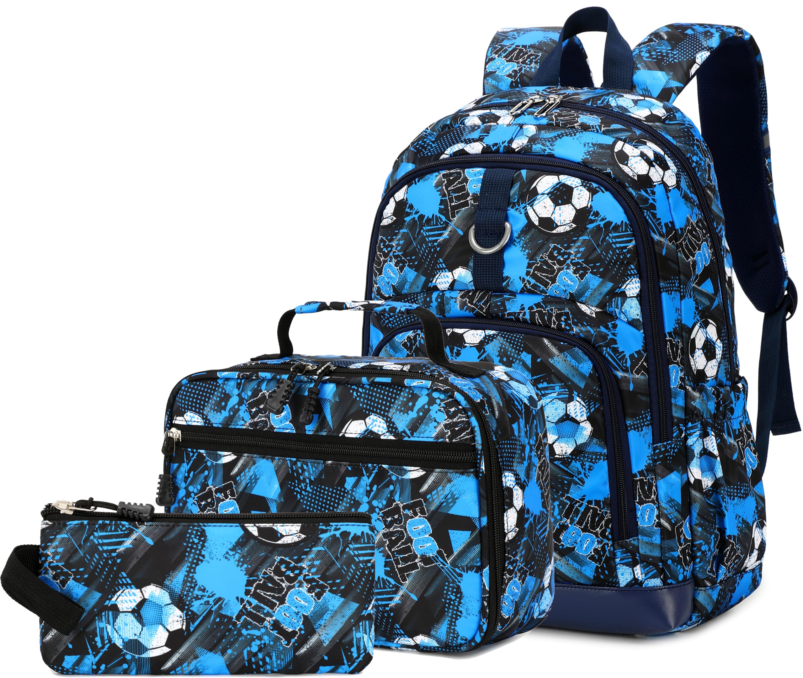 Boys Backpack Set- Soccer Backpack For Boys With Lunch Box Kindergarten Elementary Middle School Bookbag Kids Schoolbag1st 2nd Grade Teens School Bag 6-8 8-10 Mochilas para Niños (Soccer Blue)