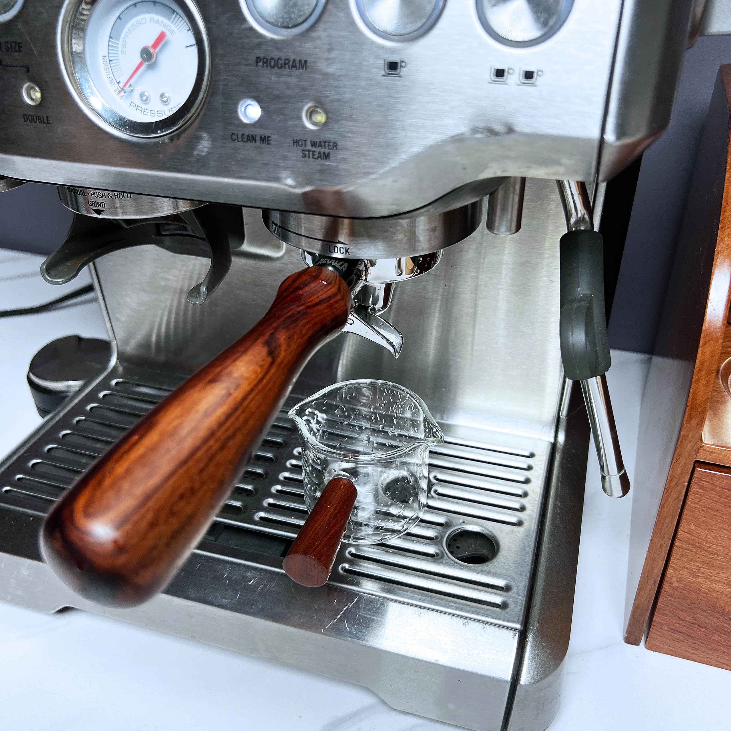 NEOUZA Portafiltro de café espresso de 54 mm, compatible con cafetera Breville Sage 870/875/878/880, cesta no presurizada, doble boquilla (3 orejas)