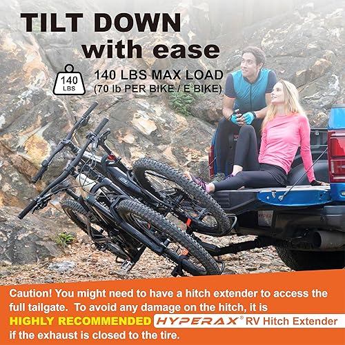 Miniatura 8 de HYPERAX Volt 2 - E - Plataforma de enganche para bicicleta, estilo 2, portabicicletas para automóvil, SUV, camiones, sedán, bastidor inclinable para