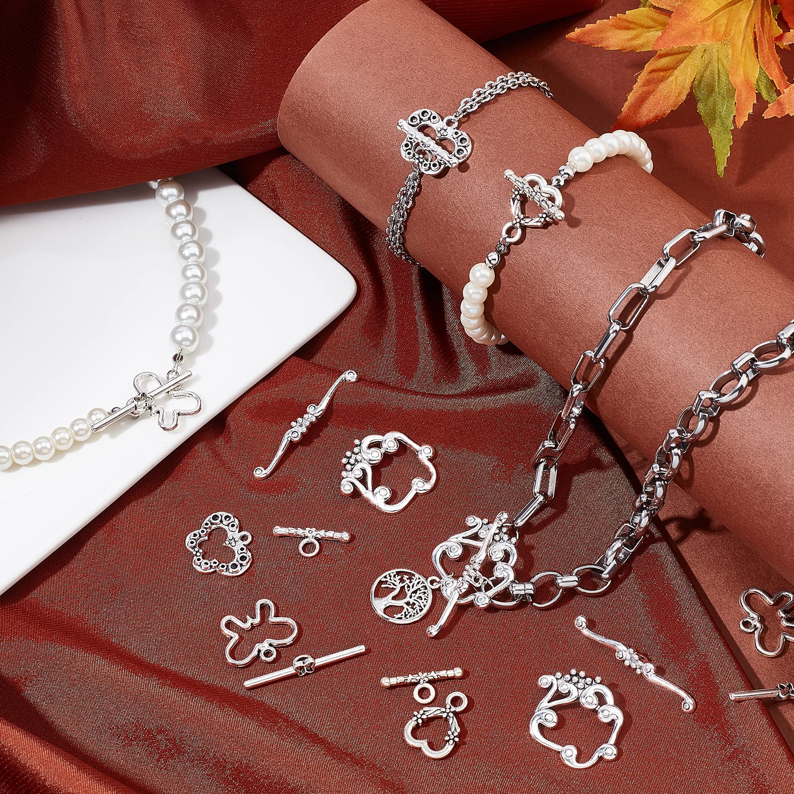 Set 320 Fermagli A Levetta In Lega, 12 Stili (cuore, Fiore, Farfalla) + Anelli Aperti, Argento E Bronzo, Per Gioielli Fai Da Te
