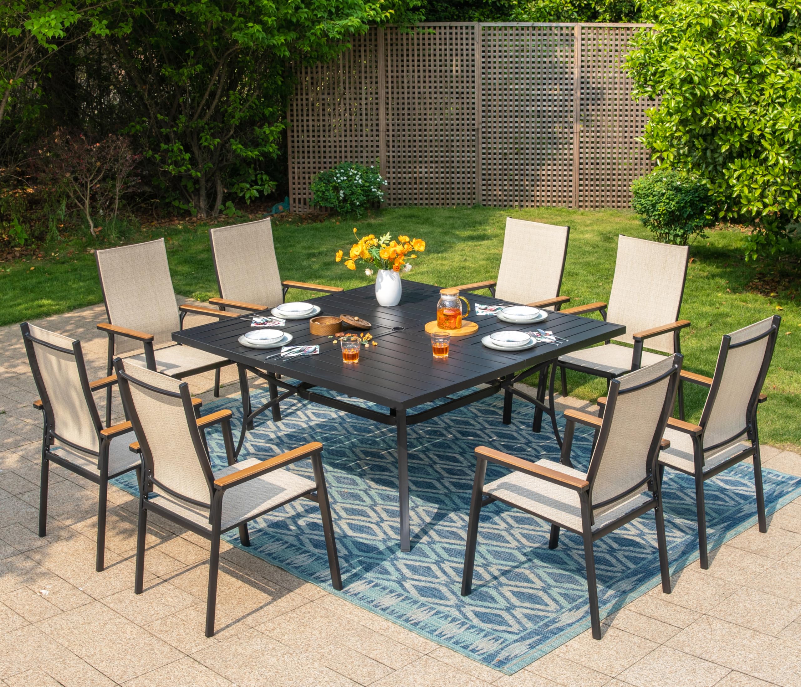Sophia &amp; William Patio Dining Set for 8, Square Table &amp; Aluminum Chairs