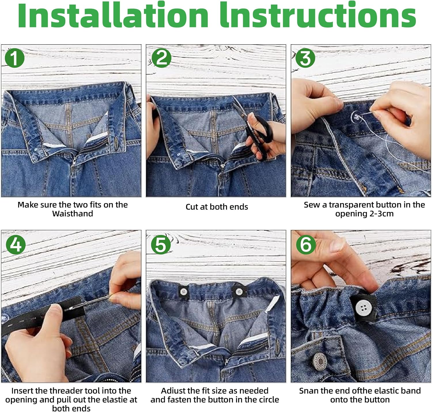 Adjustable Elastic Jean Waist Tightener Tool 10 Pcs for Loose Jeans, Pants Button Extender & Adjuster with Buttons for Women, Men, Kids - No Sew Waistband Extender Kit