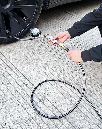 Miniatura 5 de SYXQT Poliuretano (PU) 14 pulgadas x 100 pies reforzado, manguera de aire con acoplador rápido industrial giratorio de 14 pulgadas y enchufe,