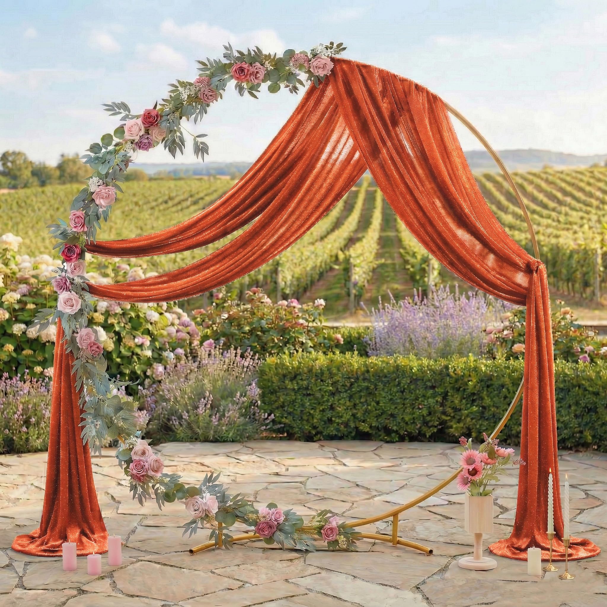 MDS Vorhangstoff für Hochzeitsbogen, 76,2 cm Breite x 15,2 m Länge, durchscheinender Chiffon-Stoff, Vorhang für Hochzeitszeremonie, Empfang, Girlanden und Hintergrunddekorationen, Terrakotta, 2 Stück