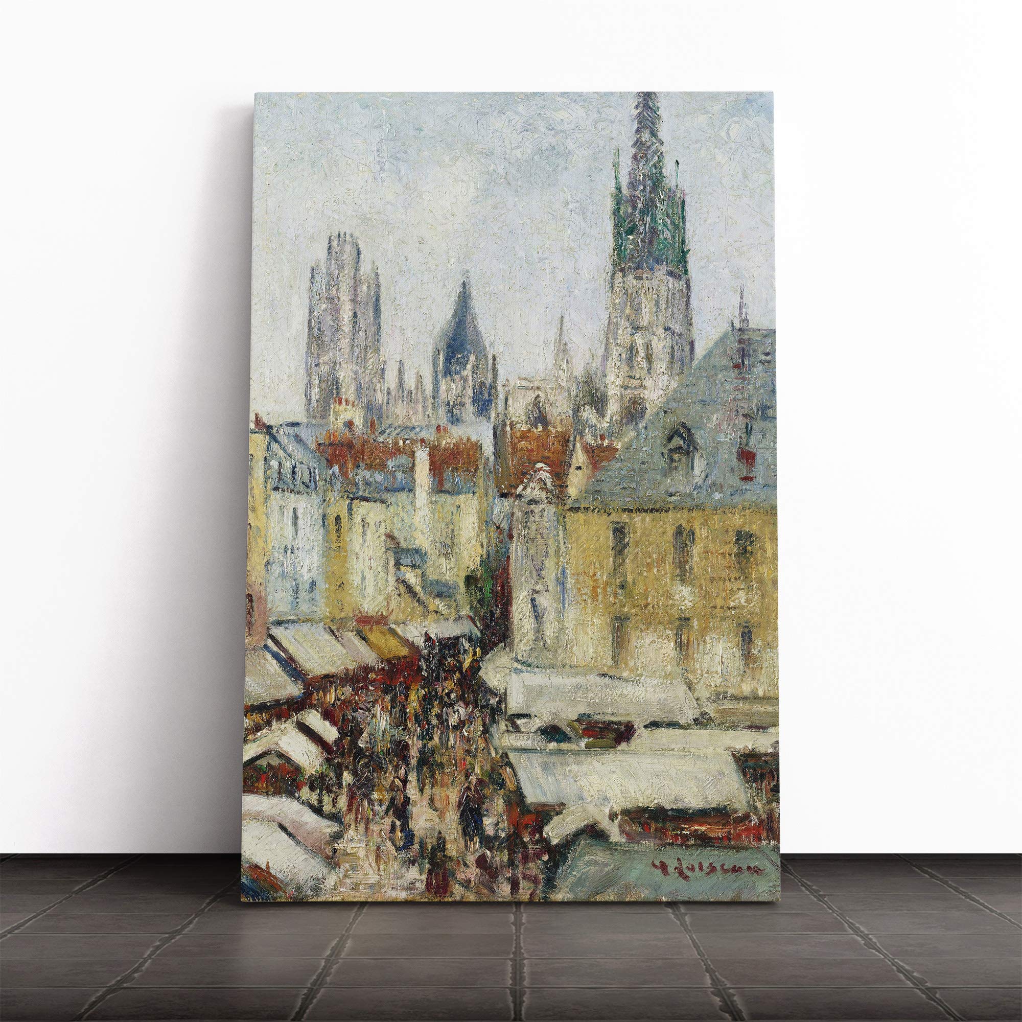 Gustave Loiseau Street in Rouen Canvas Print | Gallery Wrapped 30mm Frame Wall Art | 24x16 inches | Ready to Hang | Modern Cityscape Picture | Living Room Bedroom Lounge Office