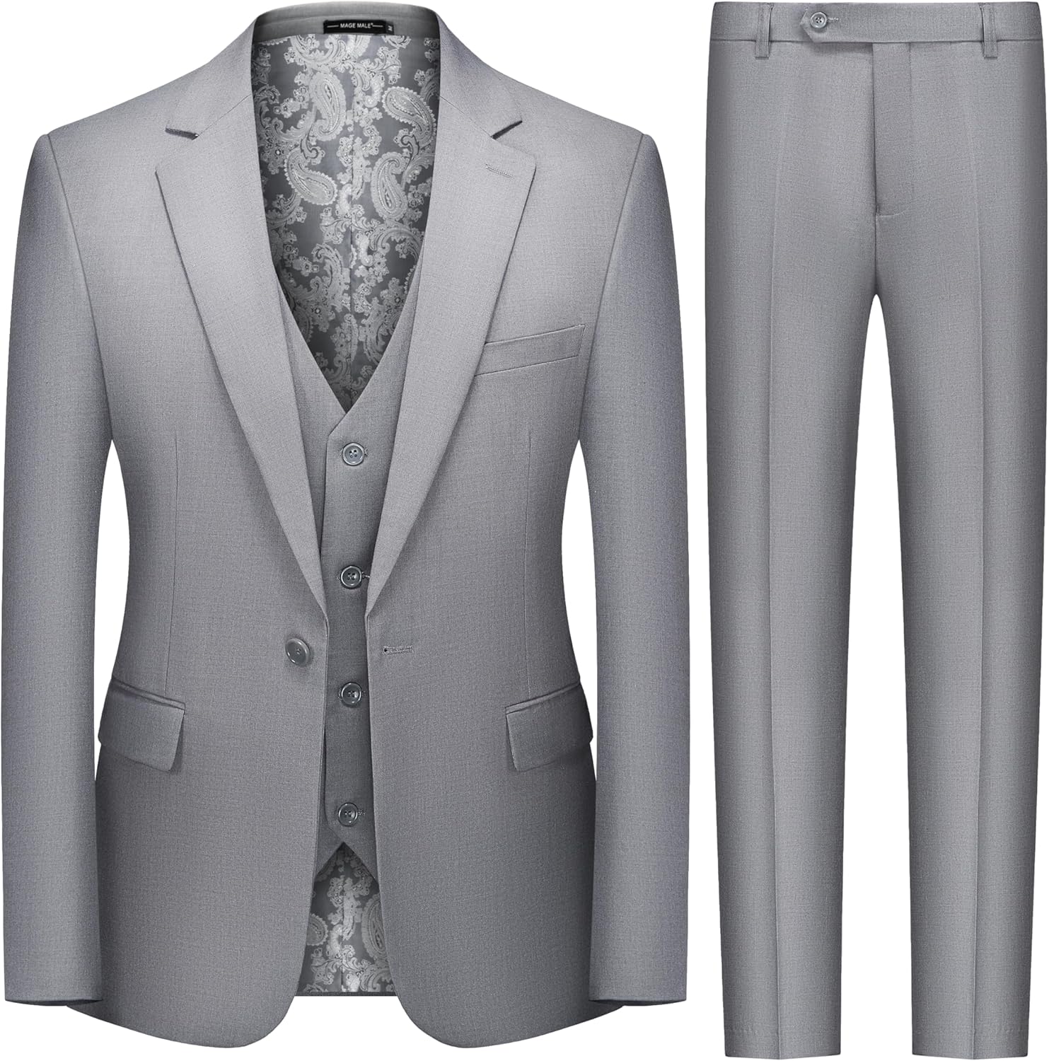 MAGE MALE Men's 3 Pieces Suit Slim Fit One Button Business Wedding Party Solid Blazer Vest Pants Set with Tie