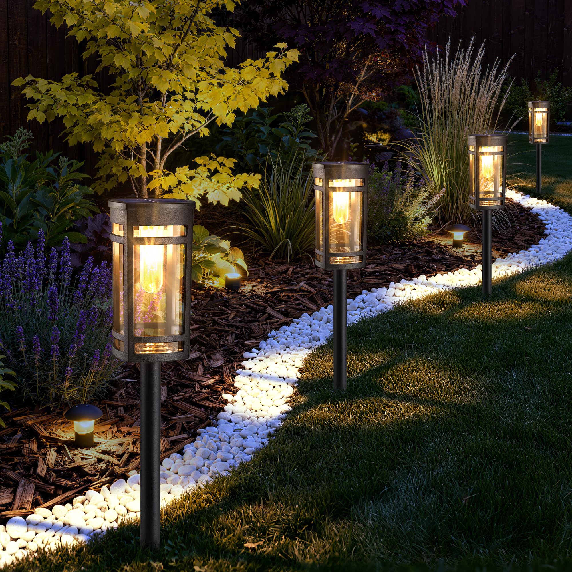 iBaycon Lámparas Solares para Exteriores Jardín,6 Unidades de Luces Solares LED Blanco cálido,Iluminación Solar impermeable para Césped,Jardín Terrazas Césped Patio Camino Decoración Exterior