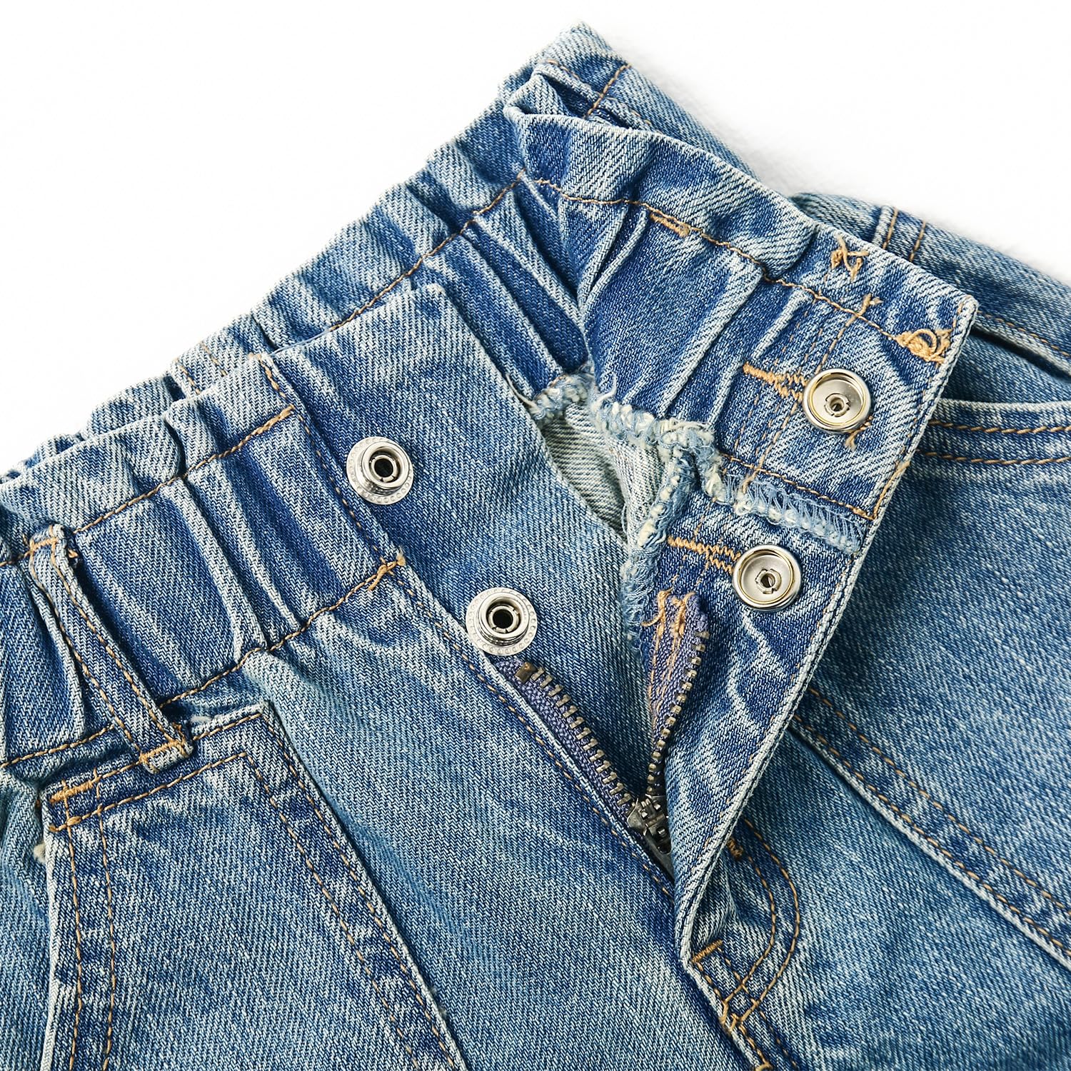 KIDSCOOL SPACE Jeans per Bambina, Vita Elastica con Tasche Oblique e Pantaloni in Denim a Gamba Ampia