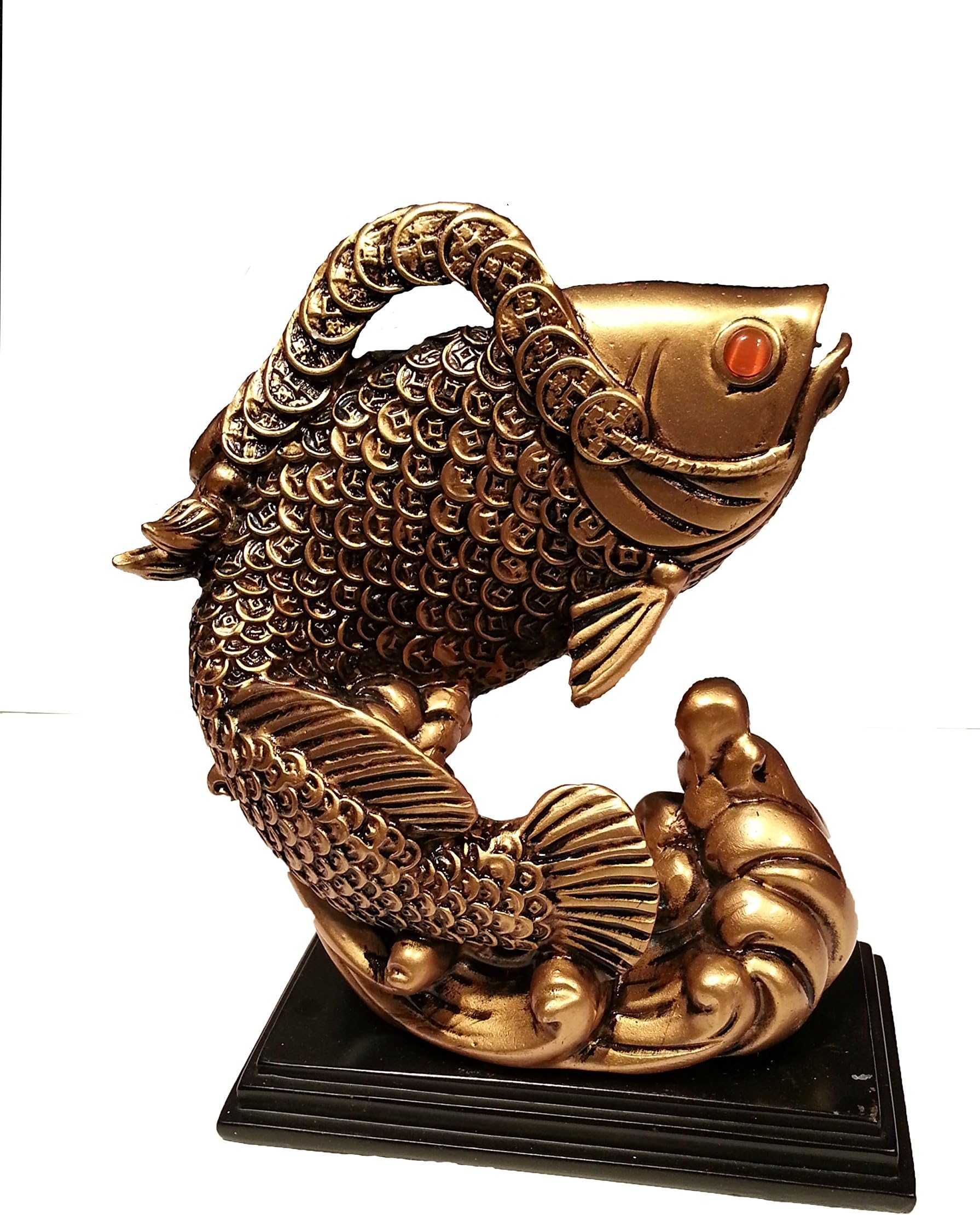 Chinese Feng Shui Product Gold Resin Jumping Fish Bringing Money