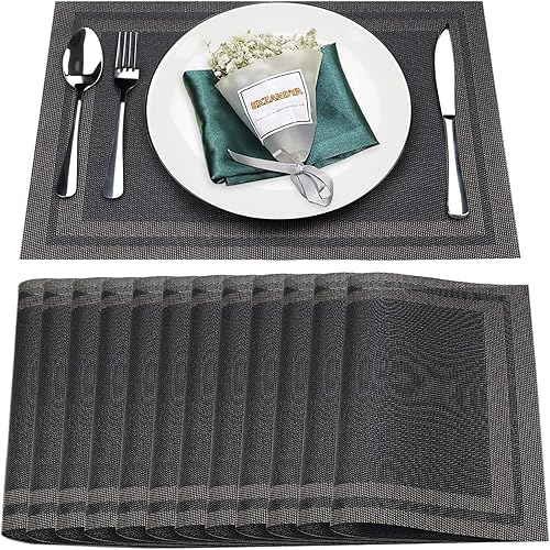 Miniatura 34 de Juego de 6 manteles individuales, lavables, resistentes al calor y a las manchas para interiores y exteriores, manteles individuales de vinilo Negro