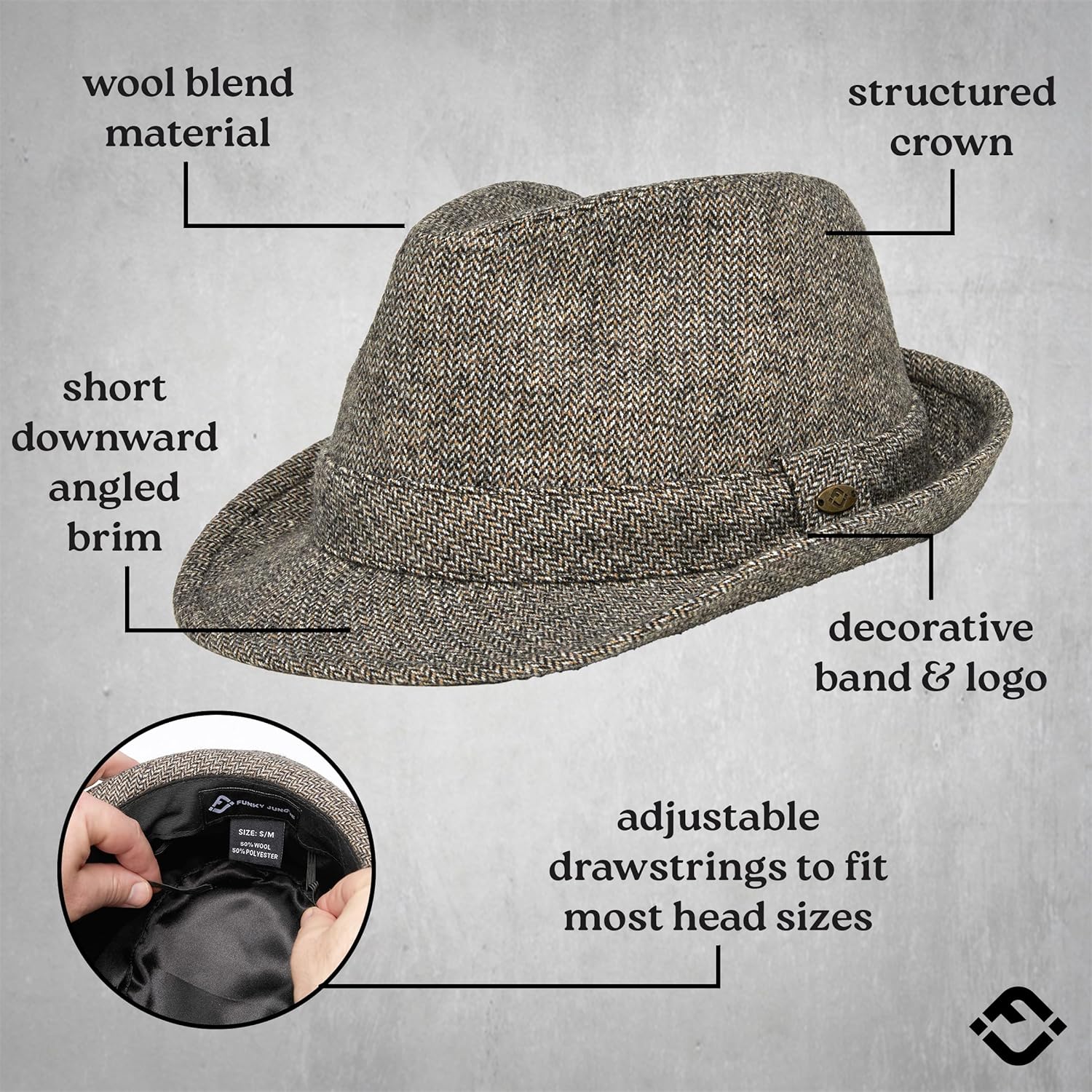 Funky Junque Fedora Hats for Men – Classic Wool Blend Trilby Dress Hat, Short Brim Men’s Fedoras for Formal & Casual Wear