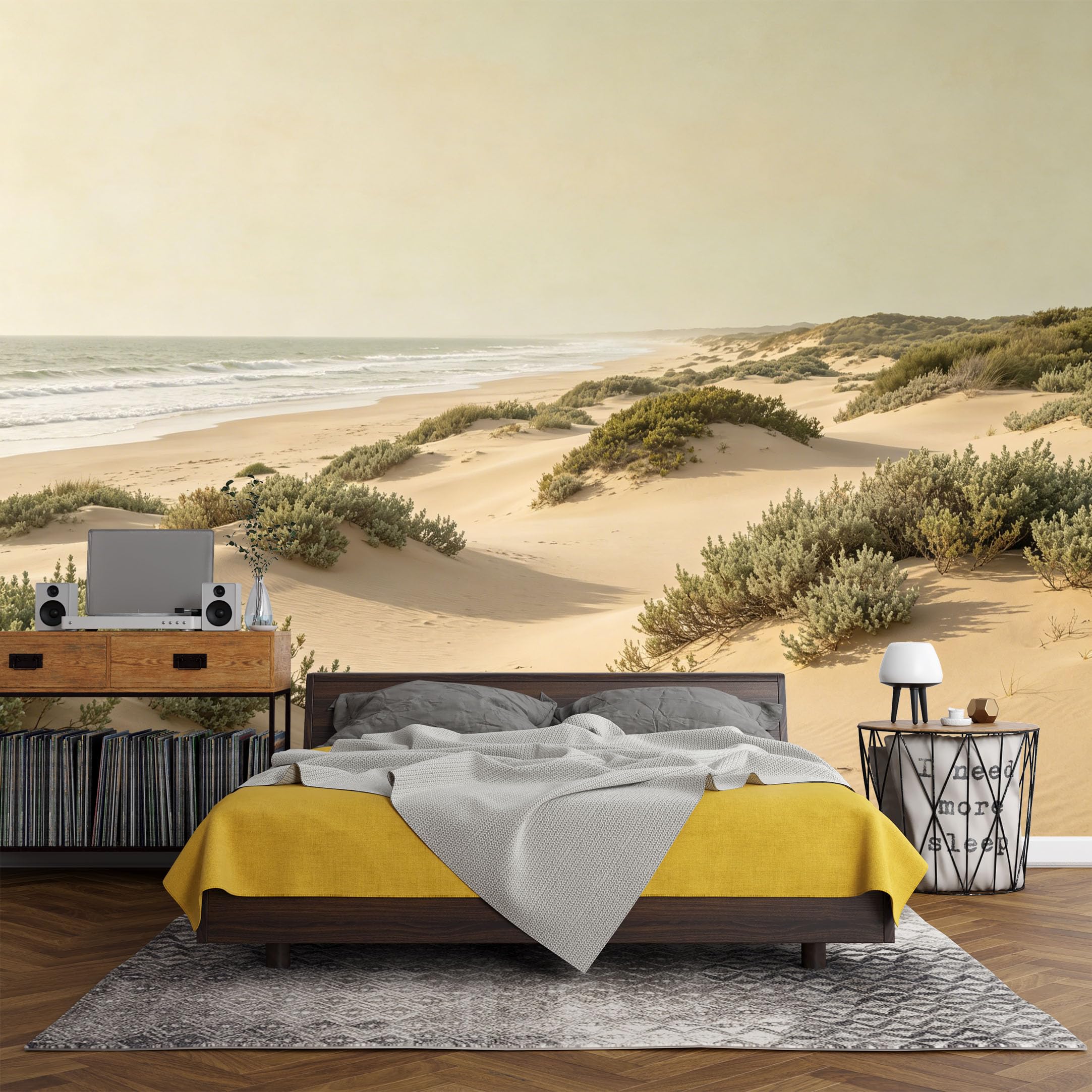 Custom Size Wall Mural， Coastal Sand Dunes Ocean Breeze Seaside Landscape， SelfAdhesive Art Prints wall Fabric (No PVC) Removable Wallpaper Living Room Decor