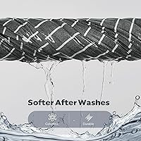 Vista 4 de JELLYMONI - Juego de funda de duvet de algodón tamaño Queen, color gris con rayas, con botón, 100% algodón lavado, juego de ropa de cama