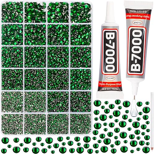 B 7000 gemas de pegamento para 20100 unidades de diamantes de imitación verdes para ropa de manualidades, diamantes de imitación verde oscuro disponible en Yaxa El Salvador