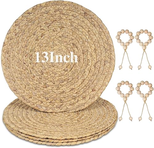 Miniatura 11 de Juego de 6 manteles individuales de ramio hechos a mano, 12 x 18 pulgadas, ecológicos, tejidos naturales, para mesa de comedor, resistentes al calor