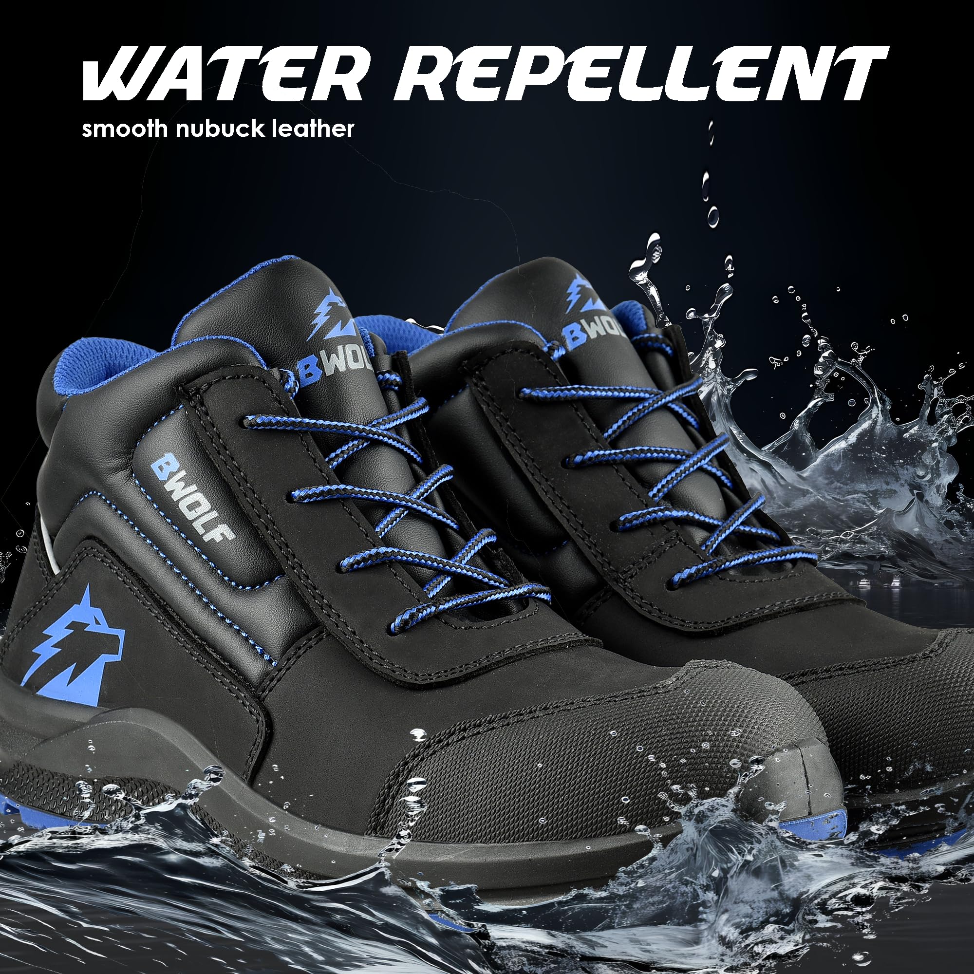 BWOLF Spire Arbeitsschuhe Herren S3 High Sicherheitsschuhe Herren S3 wasserdicht, ölbeständig, rutschhemmend mit 4x4 Grip Technologie mit ergonomischer Wechselsohle (HIS3Blau/Schwarz HI, 40)