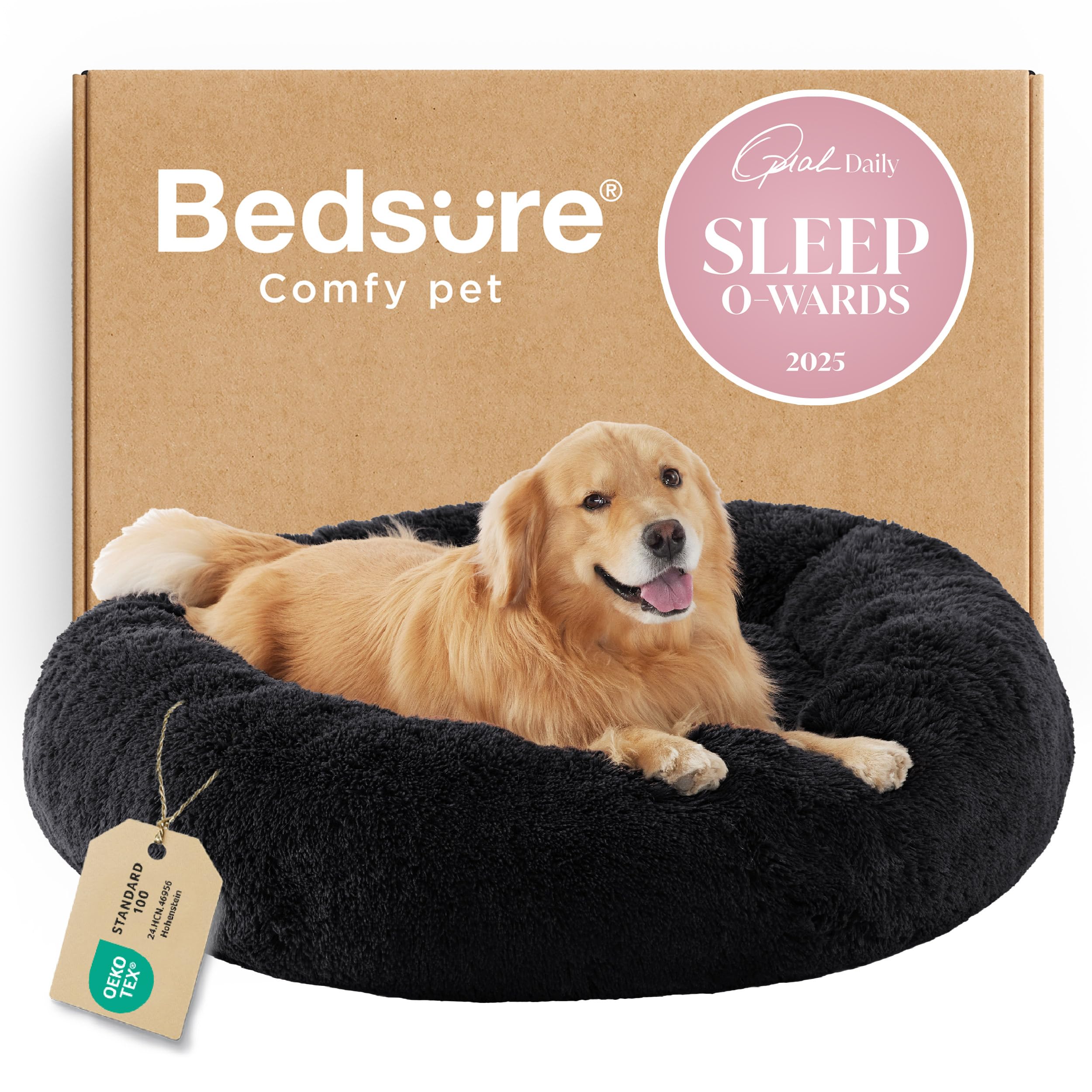 Bedsure Calming XL Dog Bed Donut Washable Extra Large Pet Bed,45ins Black