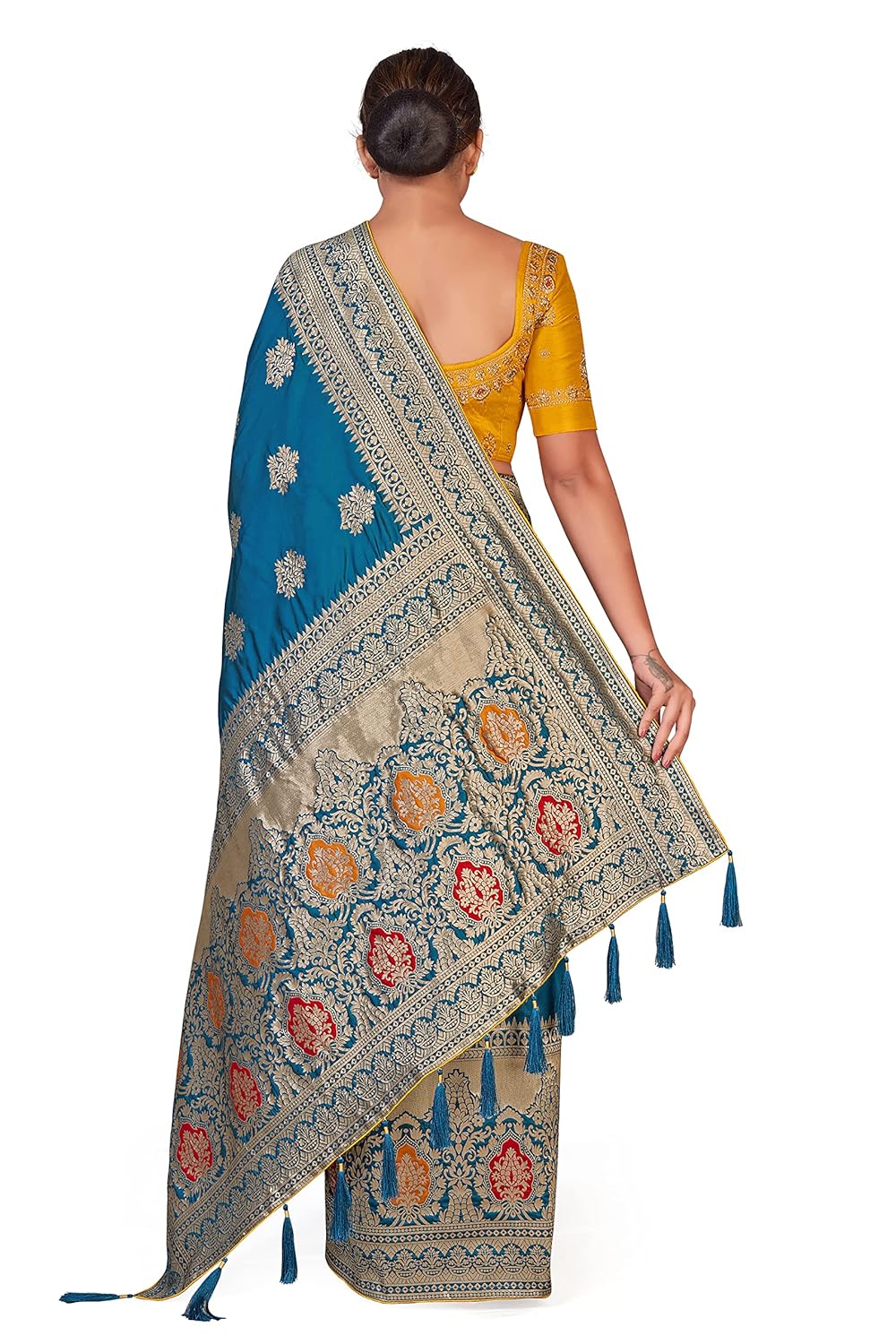 Monjolika Fashion Women's Banarasi Silk Blend Woven Work Tussles Saree With Unsttiched Blouse Piece (Monjolika 45560_color) - Image 4