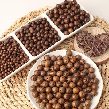 DAHI 600pcs Wooden Beads Natural Brown Wooden Beads Round Striped Wood Bead Craft Bead for DIY Jewelry Handmade Crafts (8mm/600)
