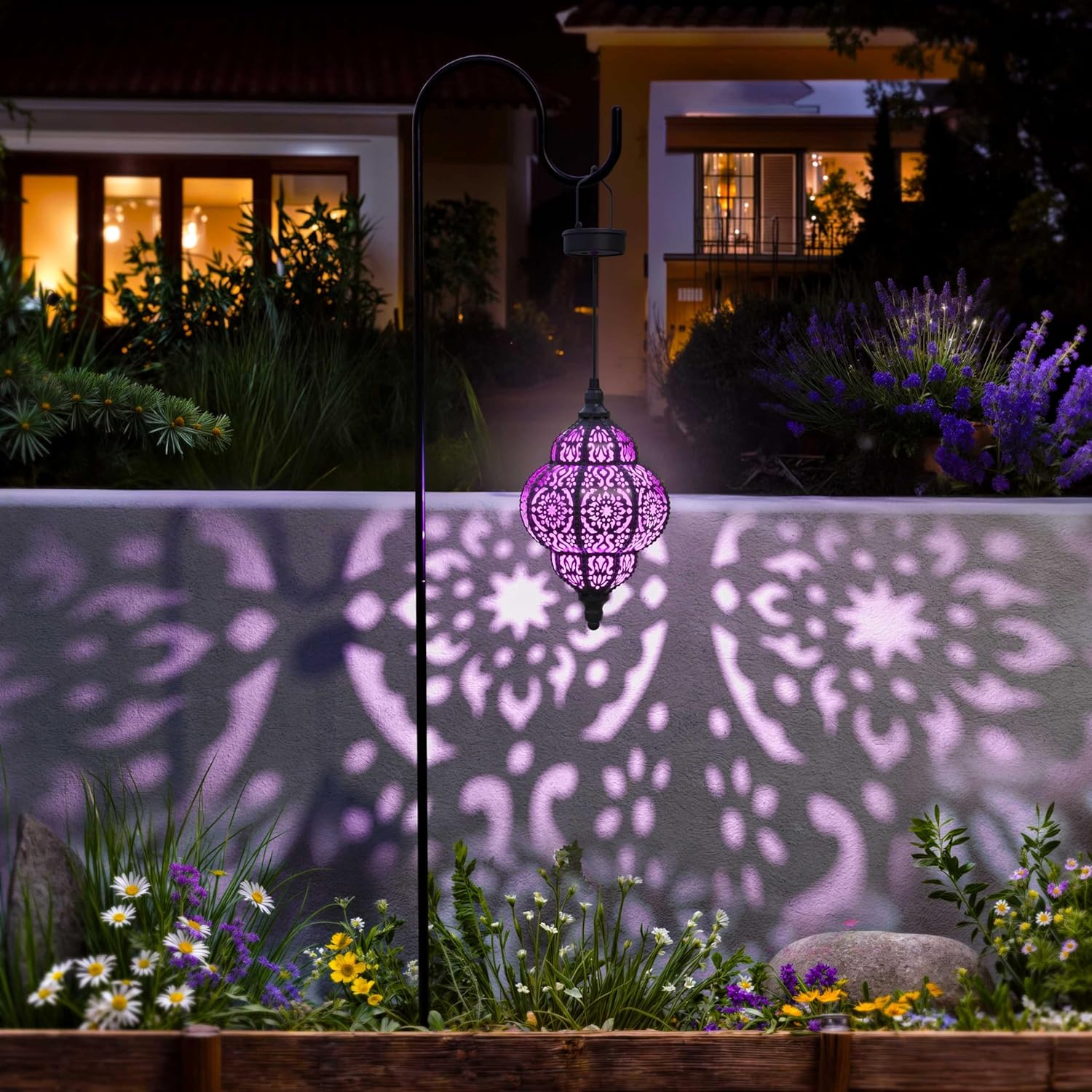Hanging Solar Lights Outdoor Garden Decor Solar Lantern Waterproof Plastic Moroccan Outdoor Decorations for Patio Pathway Yard Backyard Garden Decorative (1, Purple) - Image 8