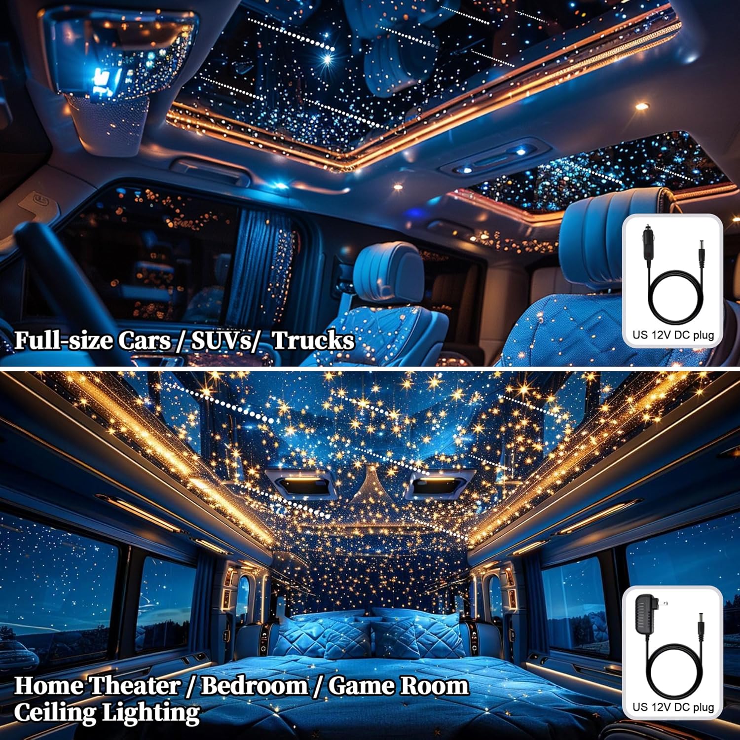 Dual-Color Starlight Headliner Kit - 1300pcs 0.03in 13.5ft Fiber Optic Star Lights for Car with 32W RGBW, Shooting Meteor & Music Sync, APP/Remote Control for Car Roof/Bedroom Ceiling