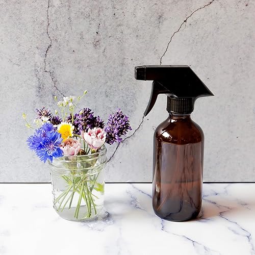 Miniatura 5 de Youngever Paquete de 5 botellas vacías de vidrio ámbar, recipiente recargable de 8 onzas para aceites esenciales, productos de limpieza o