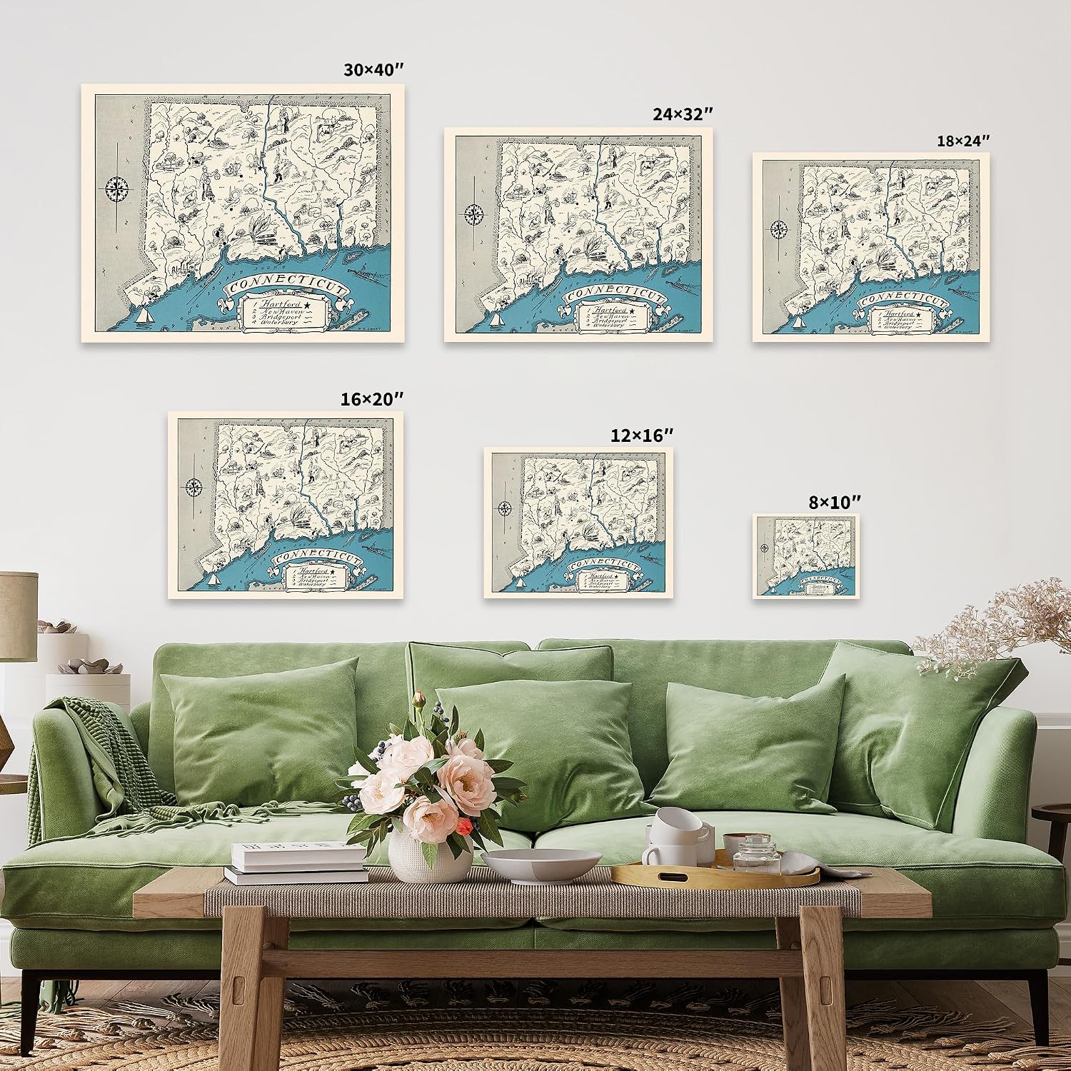 Poster Master Map Canvas - Retro Connecticut State Print - Educational Art - Gift for Teacher, Student, Travel Lover - Wall Decor for Classroom, Office, Dorm - 8x10 STRETCHED Canvas