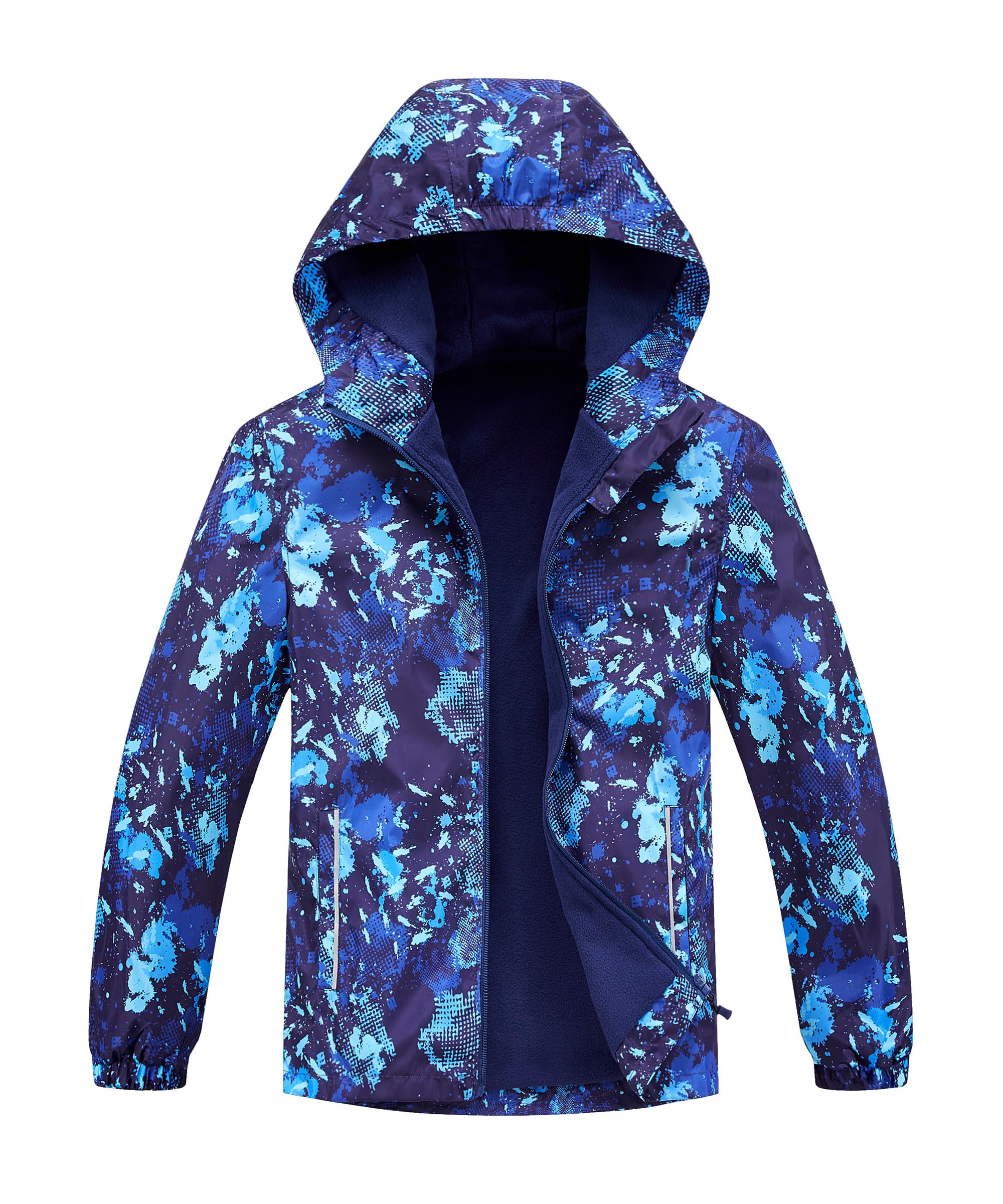 M2C Boys Girls Rain Jacket Lightweight Hooded Fleece Lined Raincoat