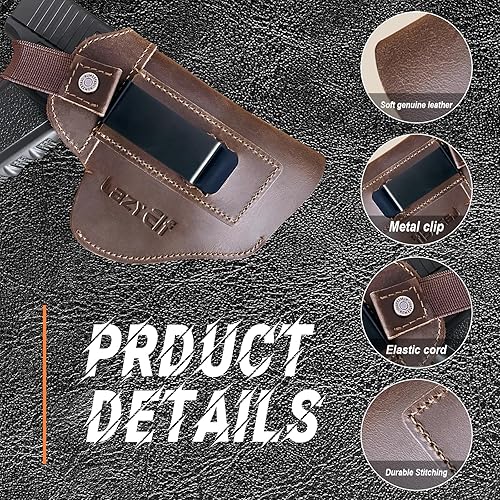 Miniatura 4 de lazyElf Funda de pistola de cuero genuino para pistolas, pistolas, diestros, zurdos, transporte oculto para Glock 194343X, Taurus G2CG3CG3 tamaño