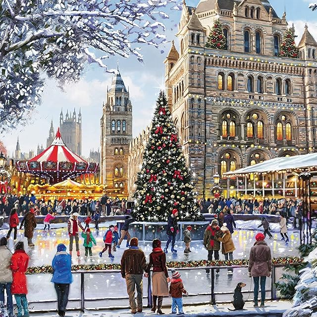 Pack of 6 Artistic Charity Christmas Cards - Ice Skating in The City - 6 Cards of 1 Design from Medici Cards