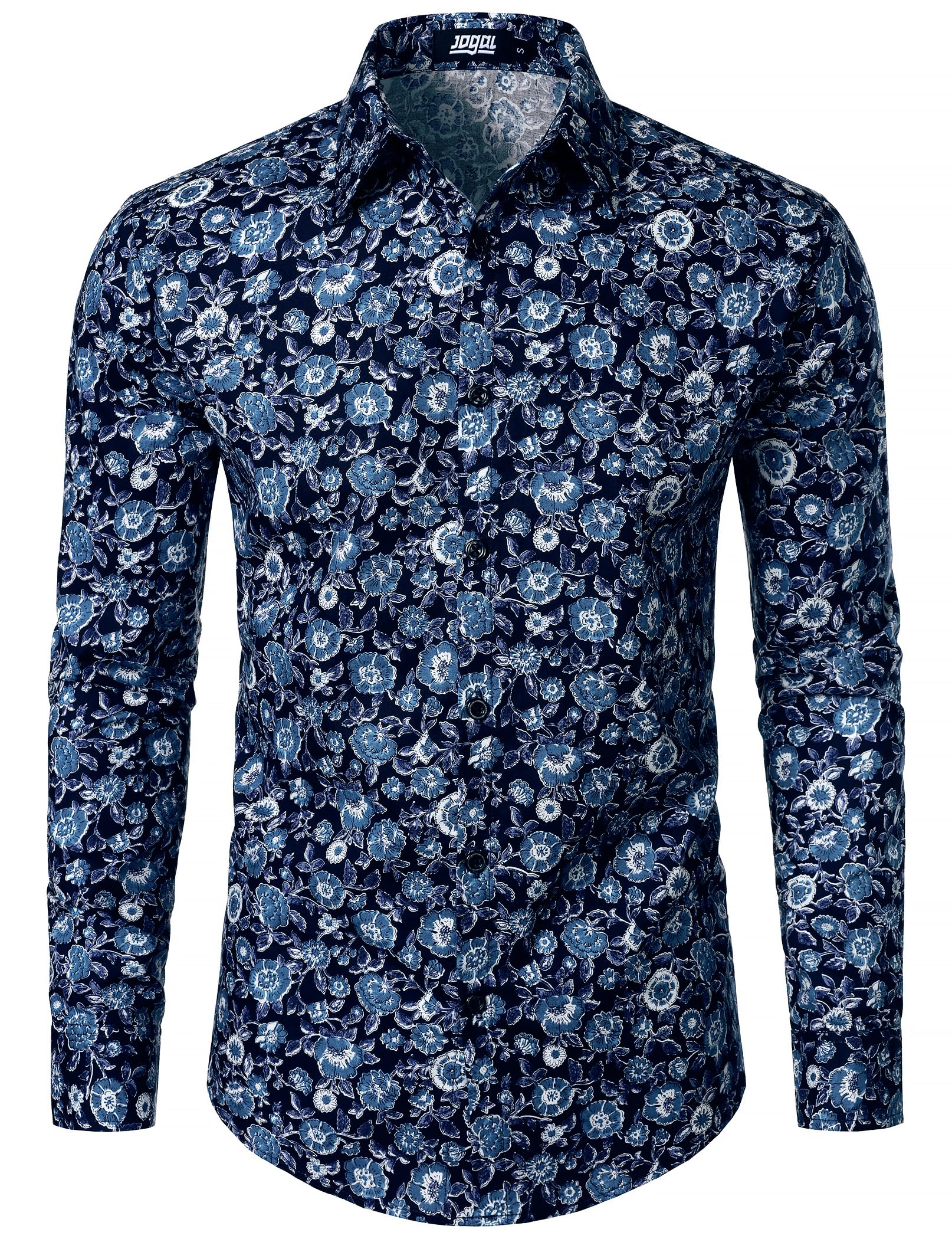 JOGAL Herren Regular Fit Floral Business Hemd Langarm Button Down Print Freizeithemd Marine Orchidee XX-Large